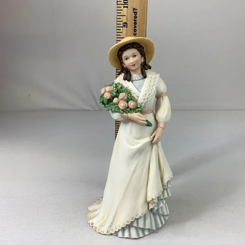 Homco Figurine Victorian‎ Woman 1468 Holding Flowers Wearing Hat 8.75 in Vintage
